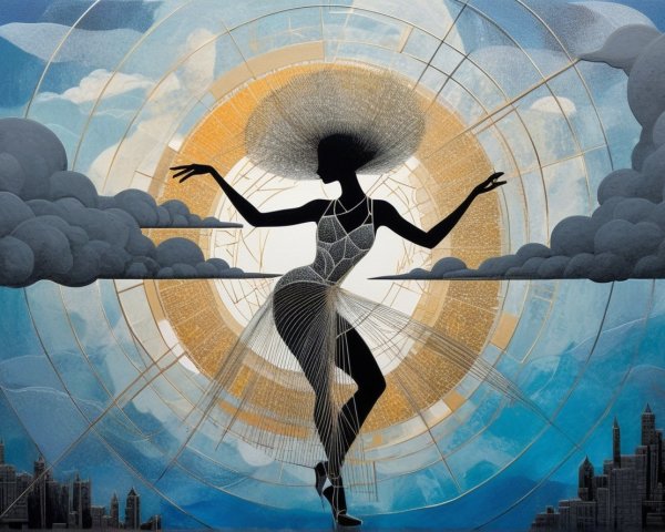 Art Deco Mixed Media Painting of a Dancing Woman