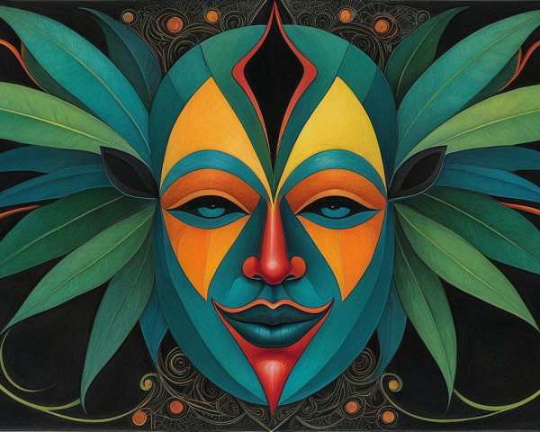 Vibrant Abstract Face with Geometric Shapes and Nature