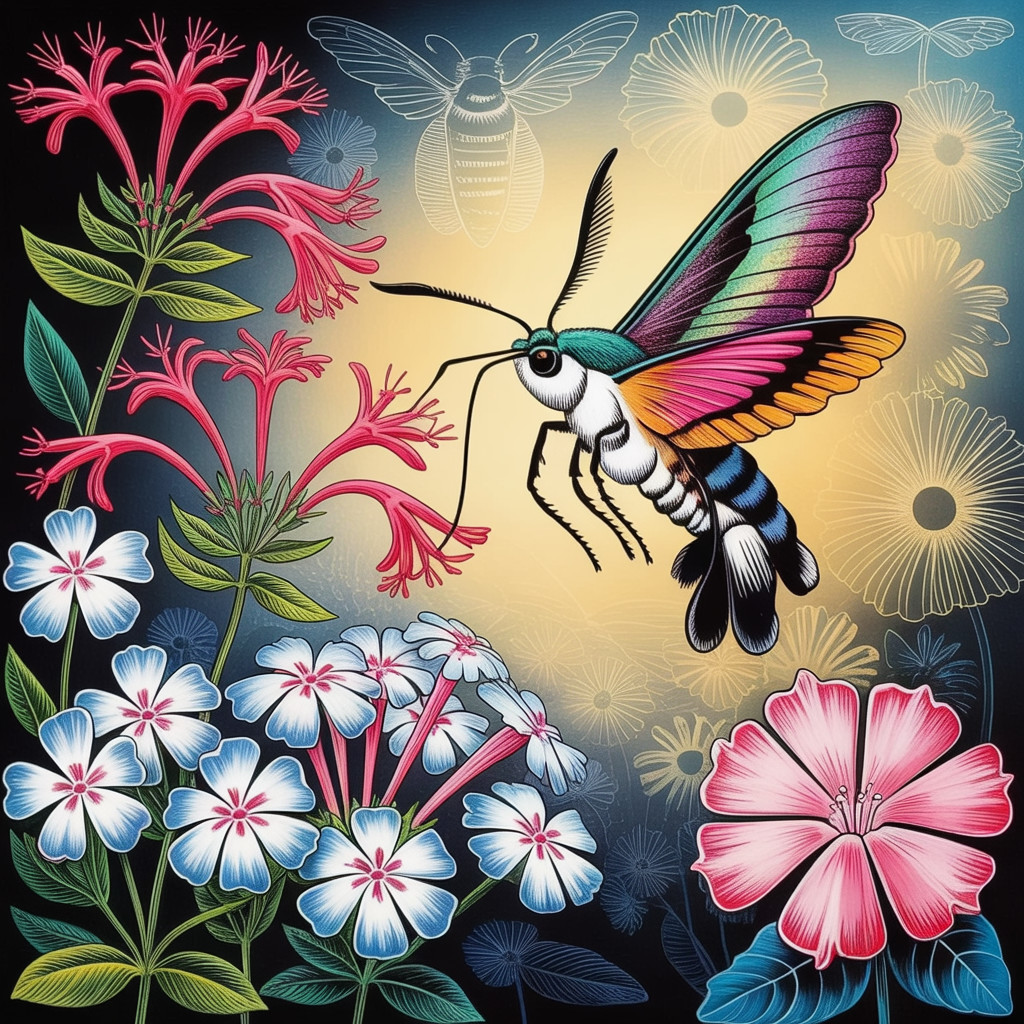 Vibrant Butterfly and Colorful Flower Arrangement Illustration