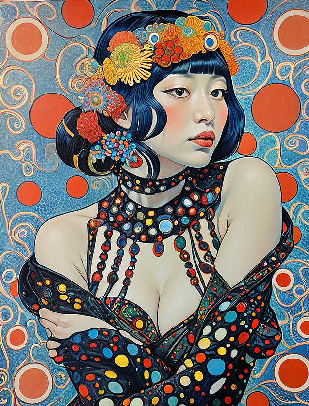 Portrait of a woman with flowers and ornate attire