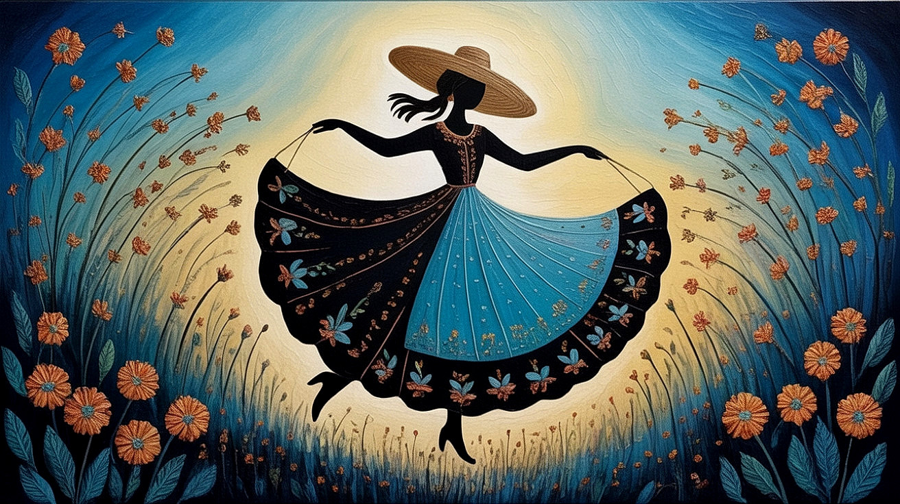 Vibrant Silhouette of Dancing Woman in Nature
