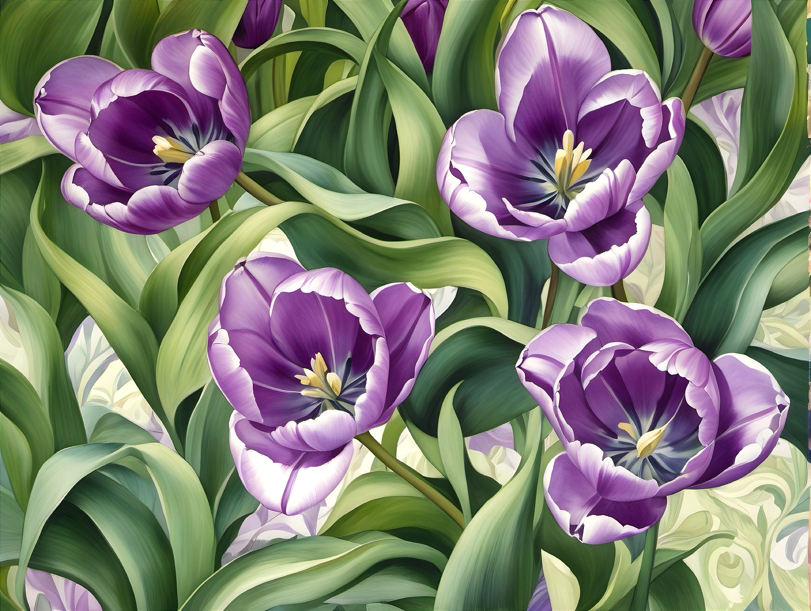 Vibrant Purple Tulips with White Fringes in Bloom