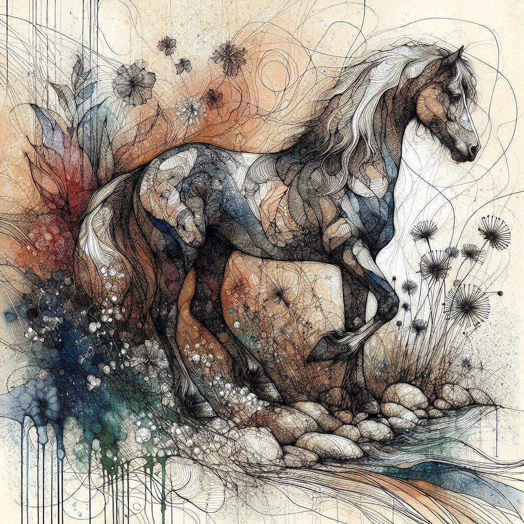 Majestic Horse in Vibrant Wildflower Landscape