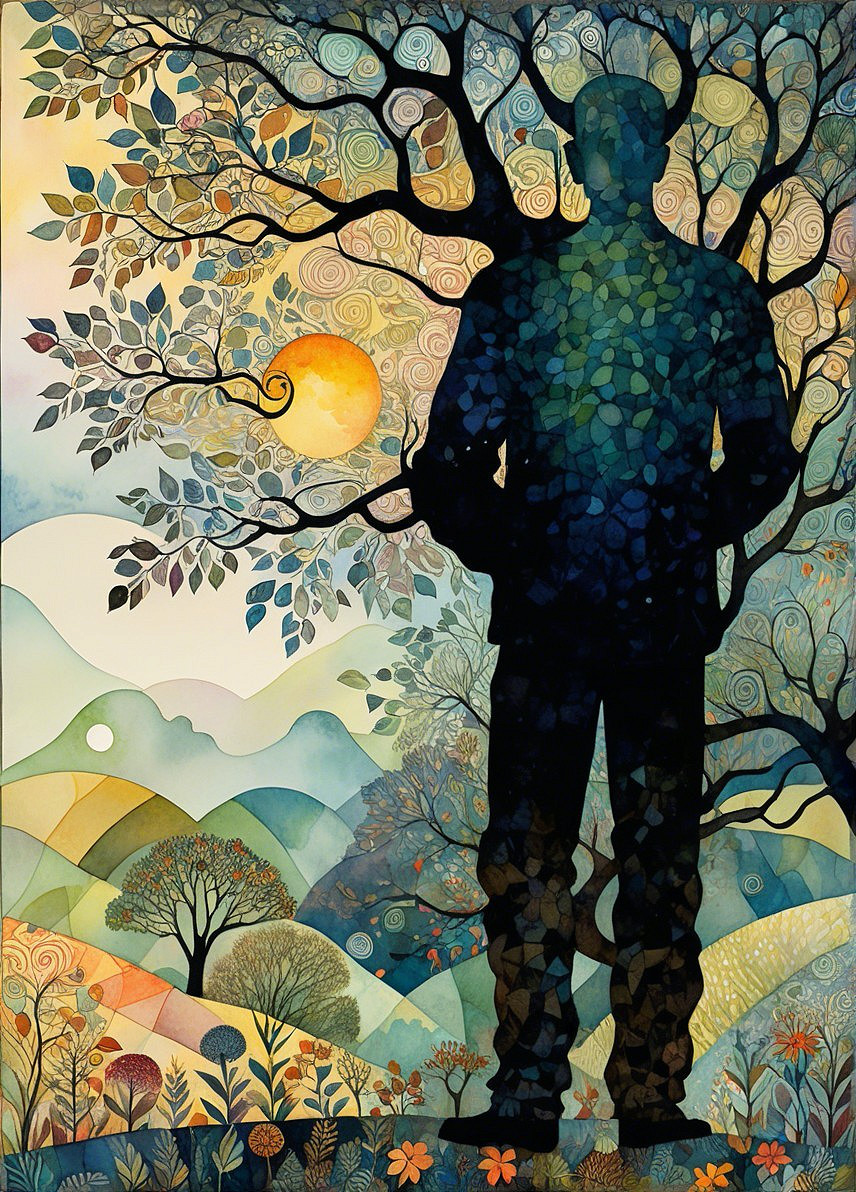 Silhouette in a Colorful Nature Landscape Scene