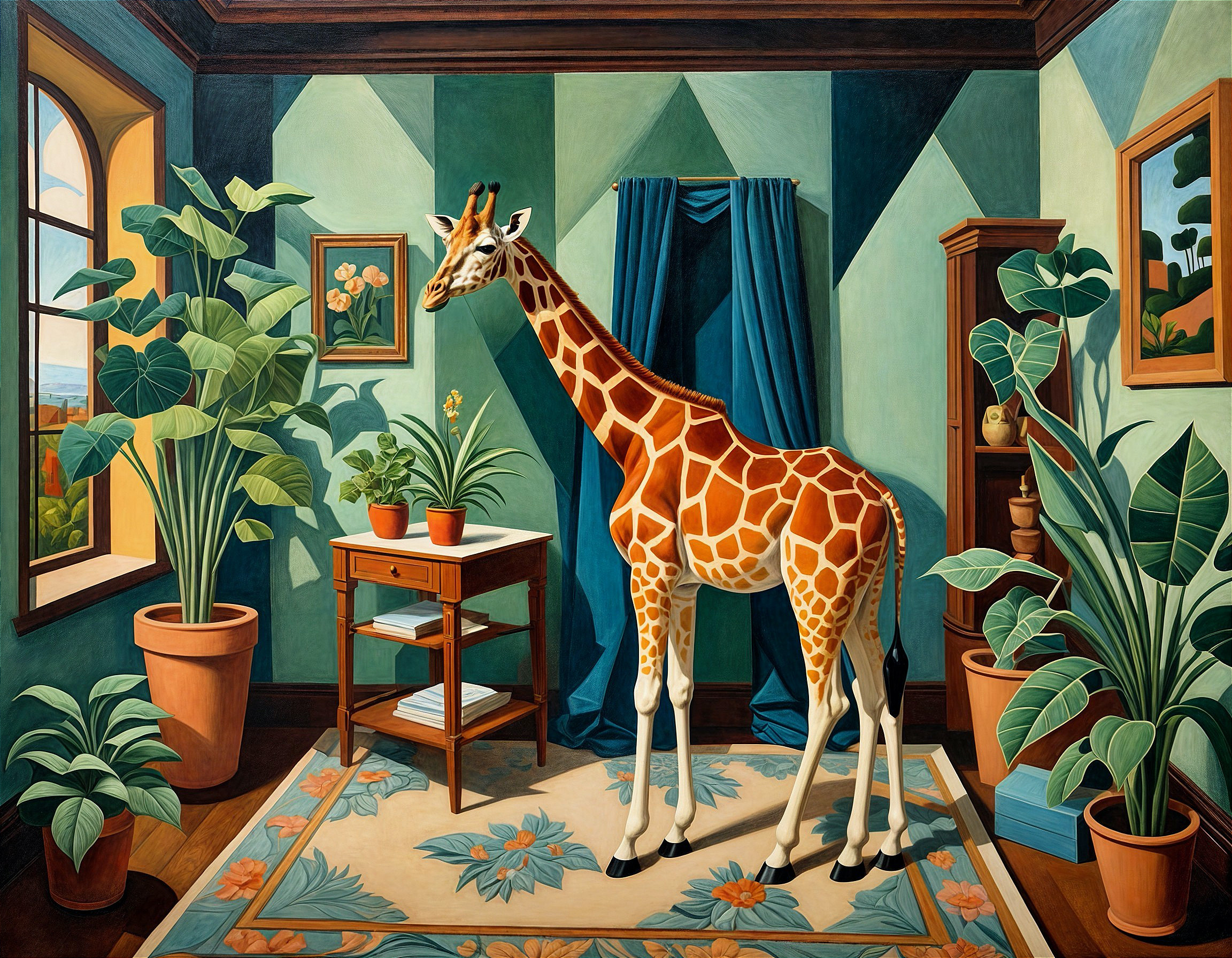 Surreal Interior with Giraffe and Colorful Decor