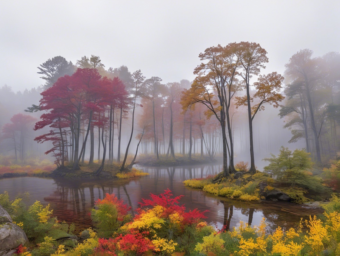 Serene Autumn Landscape with Tranquil Lake and Foliage