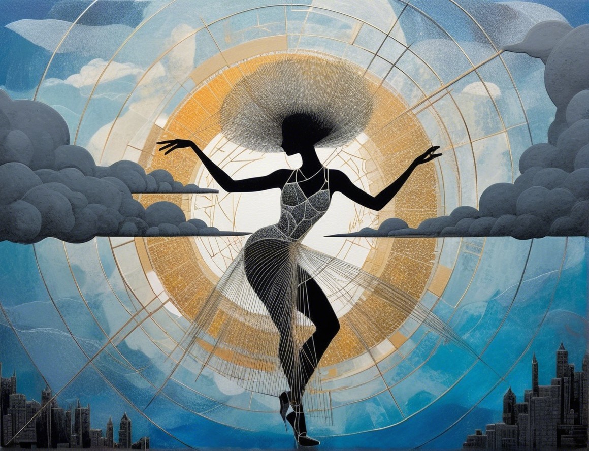 Art Deco Mixed Media Painting of a Dancing Woman