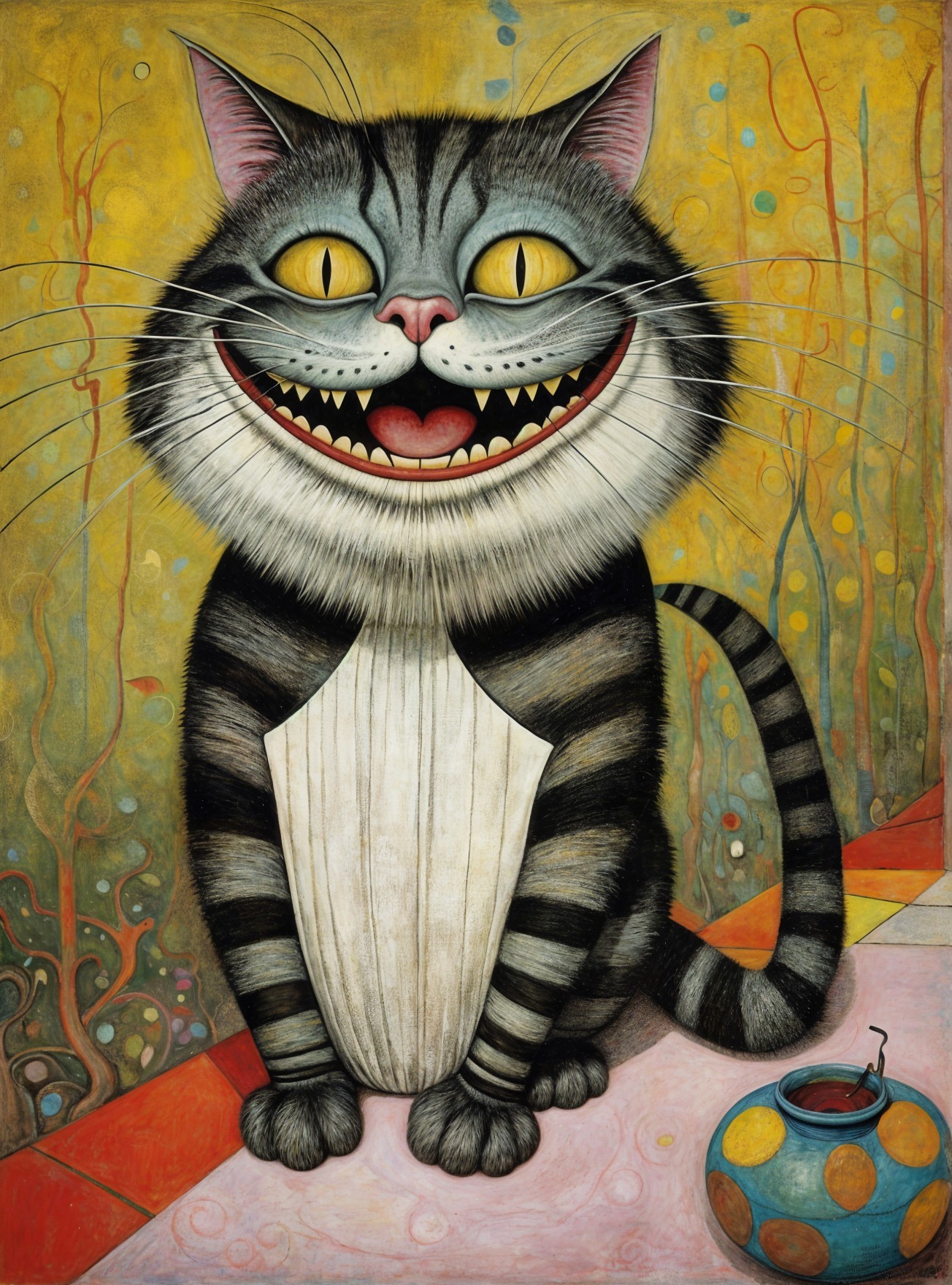 Brightly Colored Illustration of a Mischievous Cat
