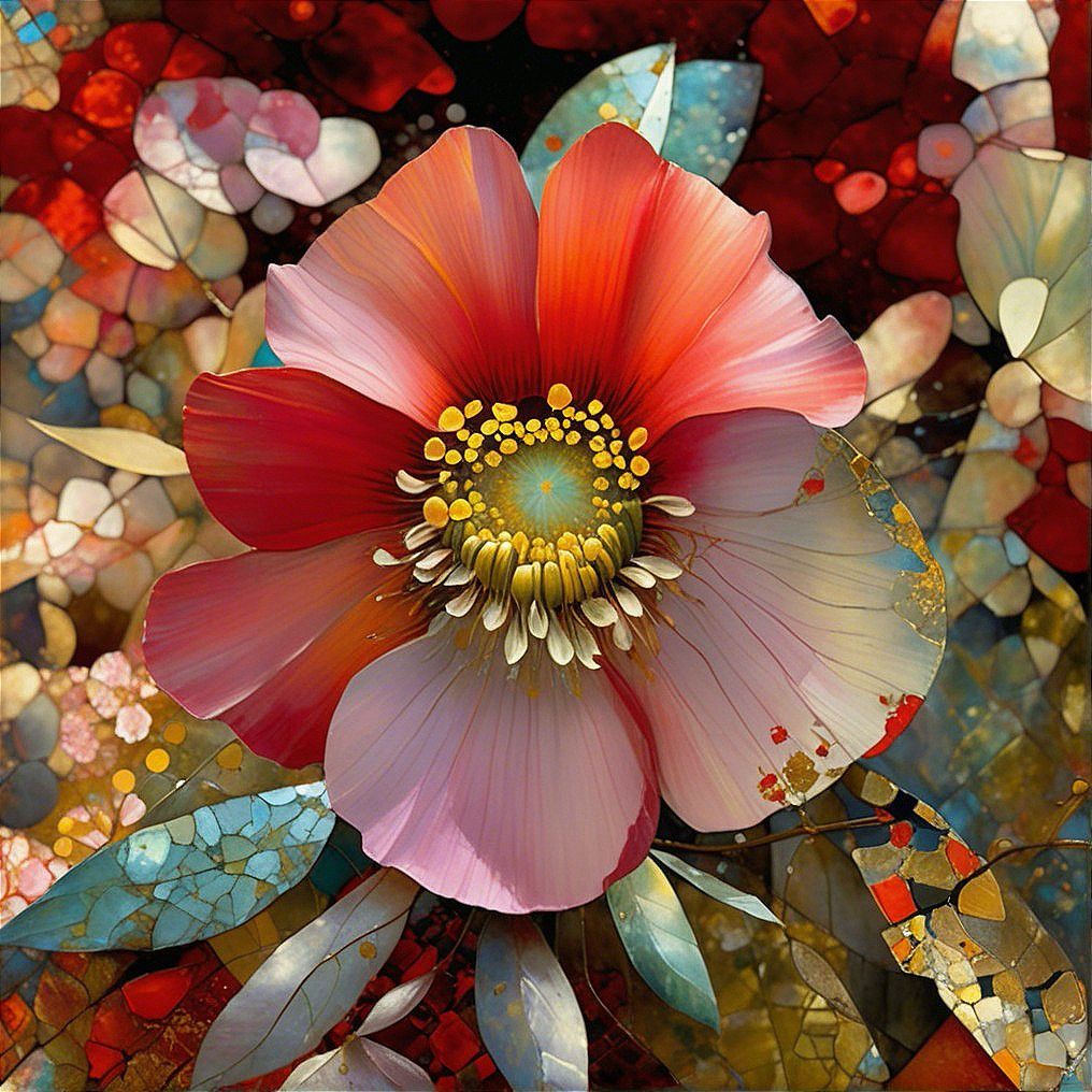 Vibrant Flower with Red and Pink Petals and Abstract Background