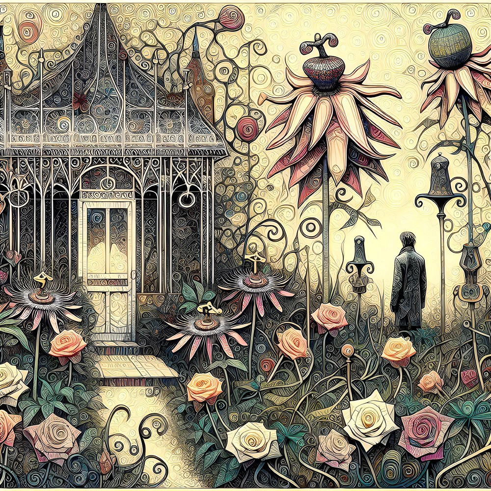 Whimsical Wooden House in a Vibrant Flower Garden