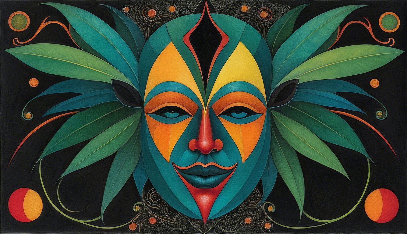Vibrant Abstract Face with Geometric Shapes and Nature