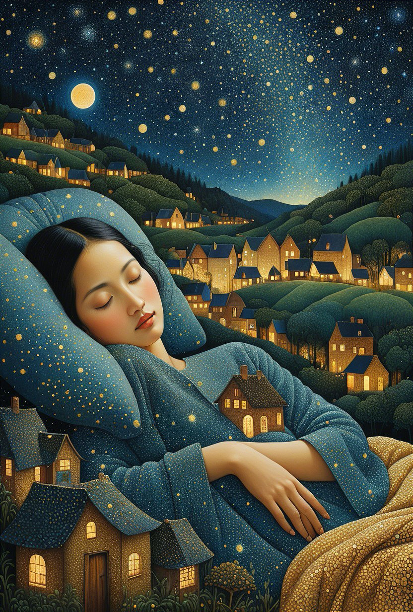 Young Woman Sleeping Under Starry Night Sky