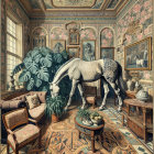 Detailed Painting of a Horse in an Ornate Room