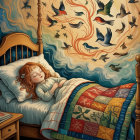 Young Girl Sleeping in a Cozy, Colorful Room