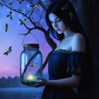 Mysterious Woman with Glowing Orb in Surreal Landscape