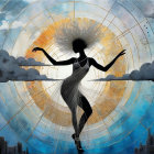 Art Deco Mixed Media Painting of a Dancing Woman