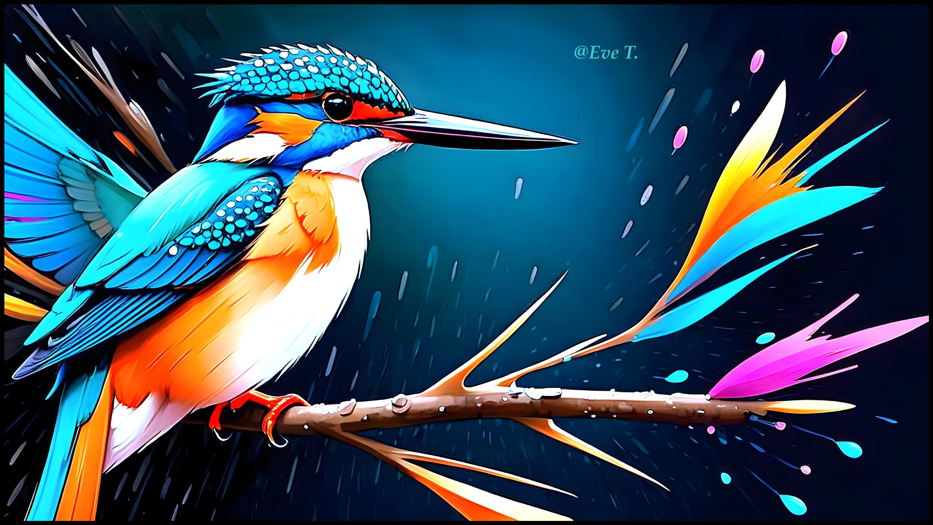 Vibrant Kingfisher with Colorful Abstract Background