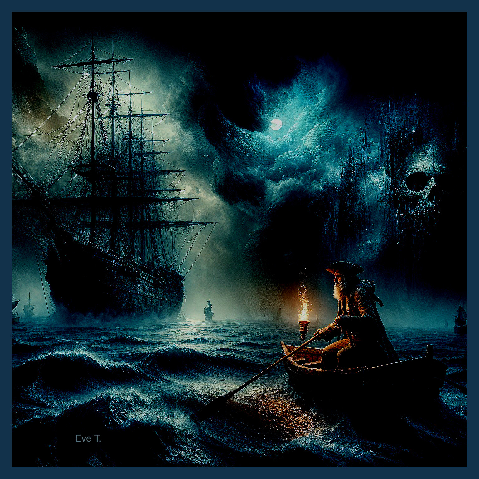 Solitary Figure in Small Boat Amidst Stormy Waters