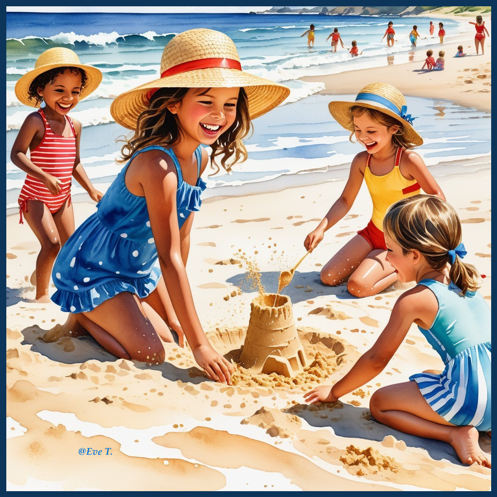 Children Building a Sandcastle on a Sunny Beach