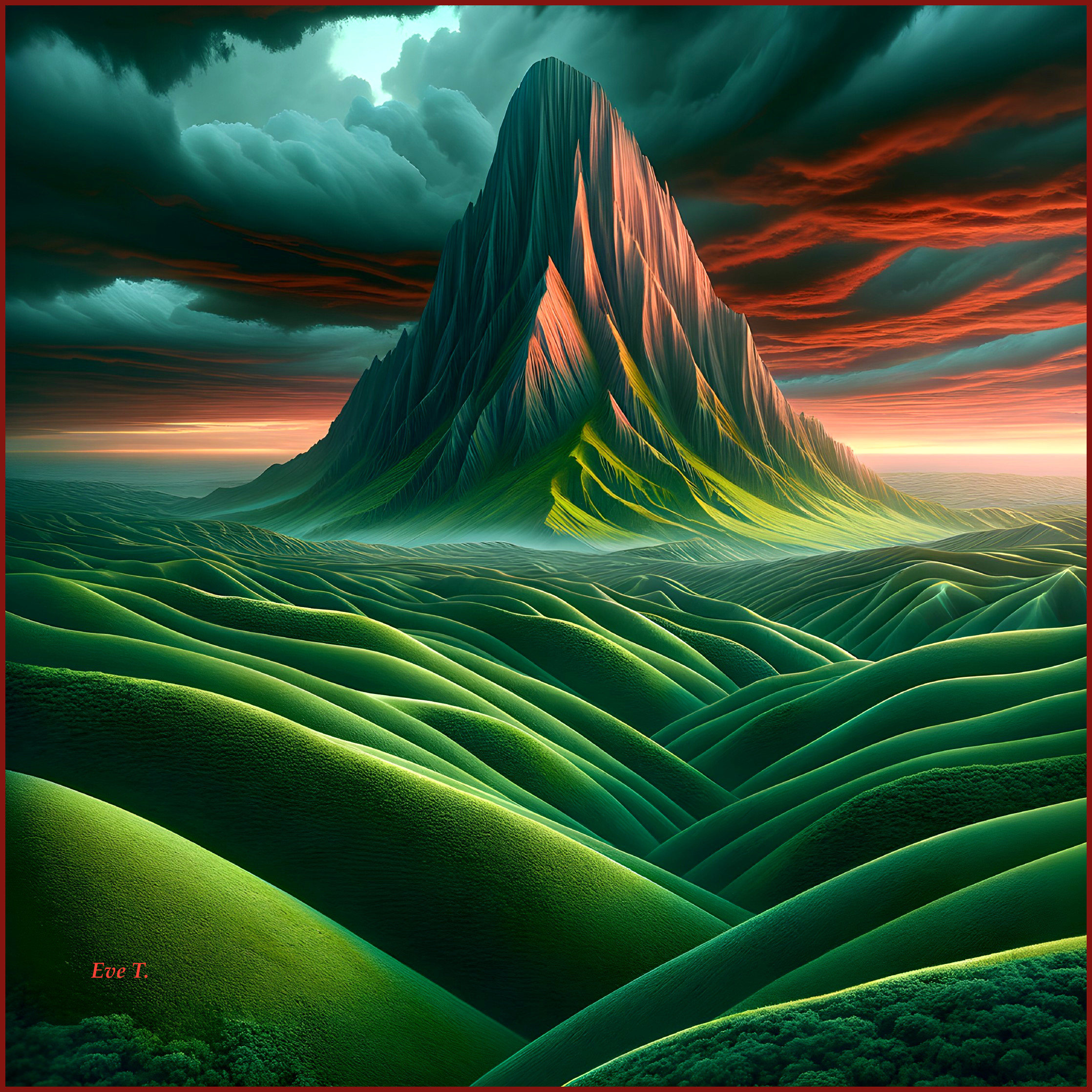 Majestic Mountain Against Lush Green Landscape at Sunset