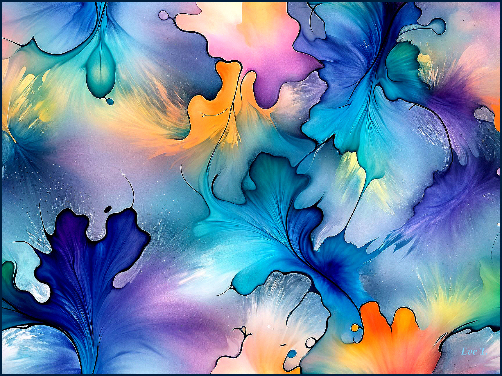 Vibrant Abstract Composition with Fluid Color Swirls