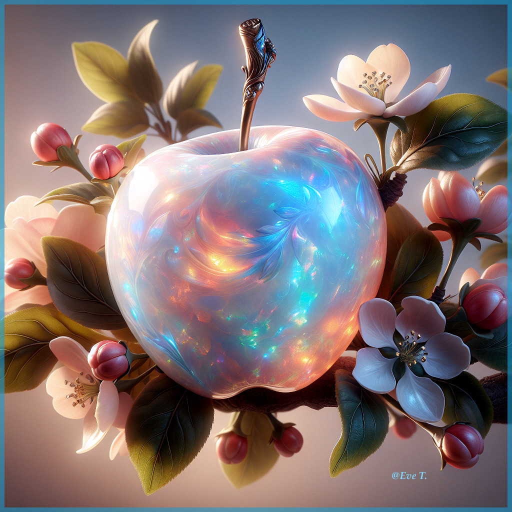 Iridescent Apple Surrounded by Pink and White Flowers