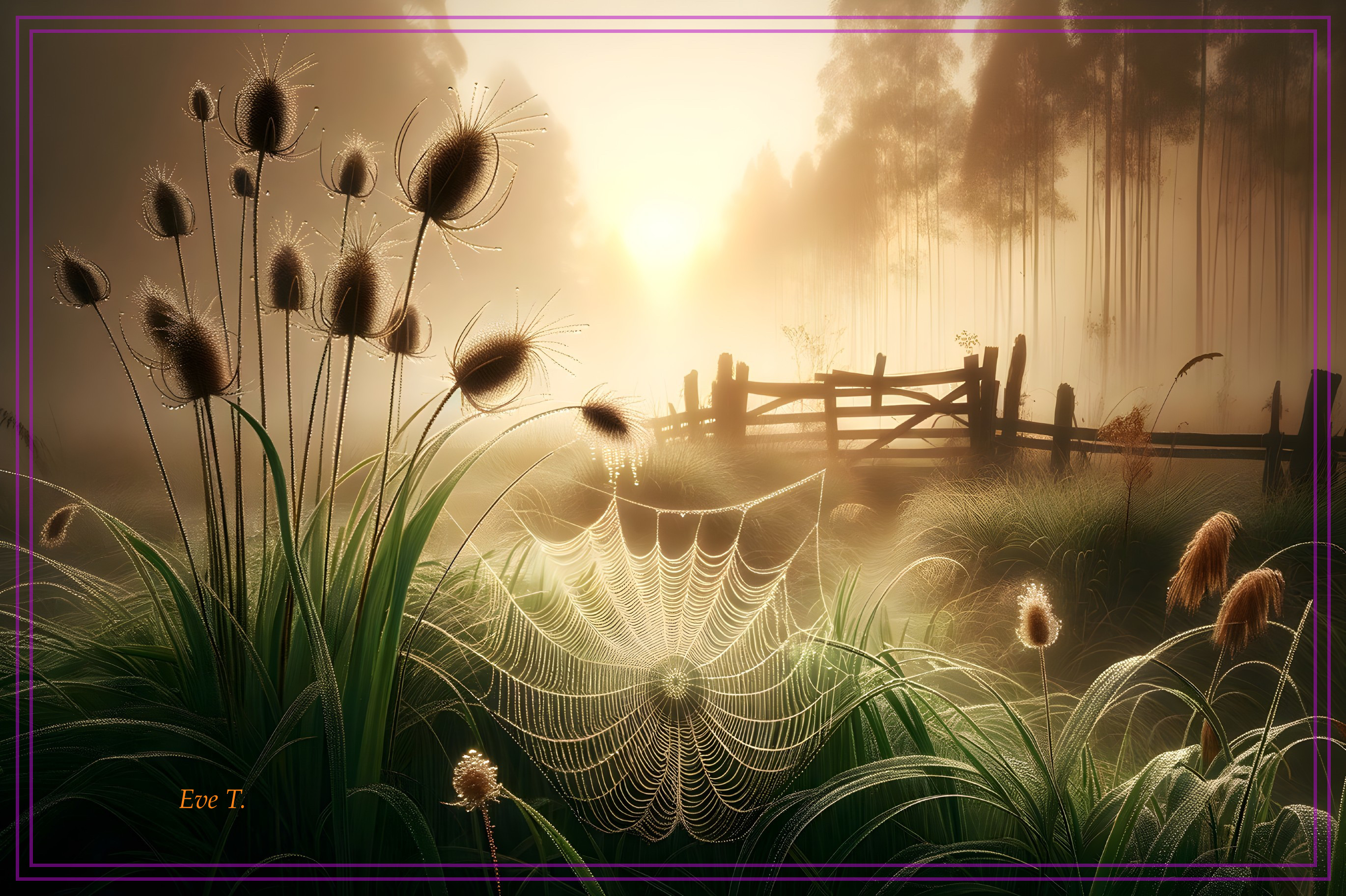 Misty Landscape with Sunlight and Spiderwebs