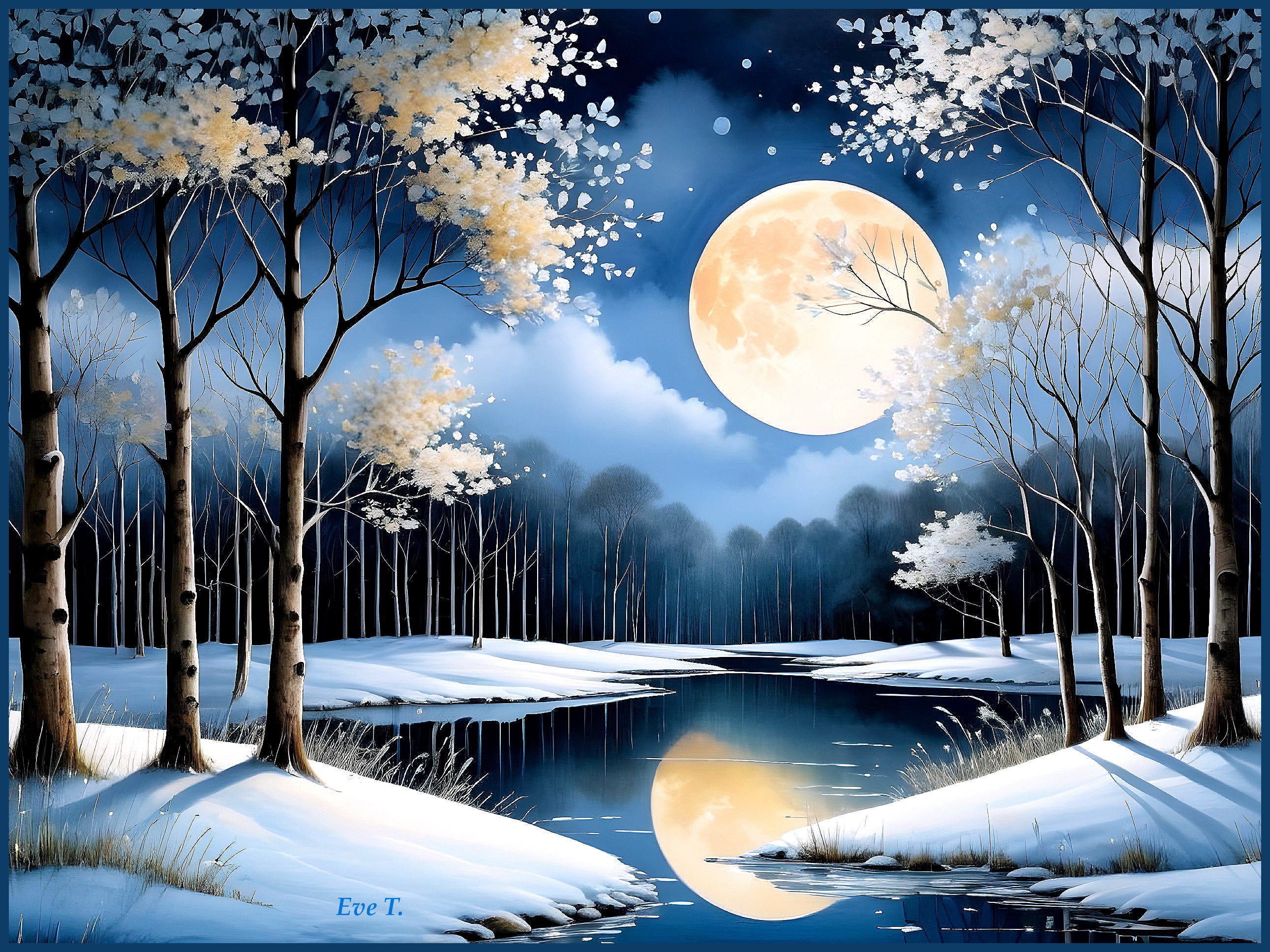 Serene Winter Landscape with Snow and Moonlight