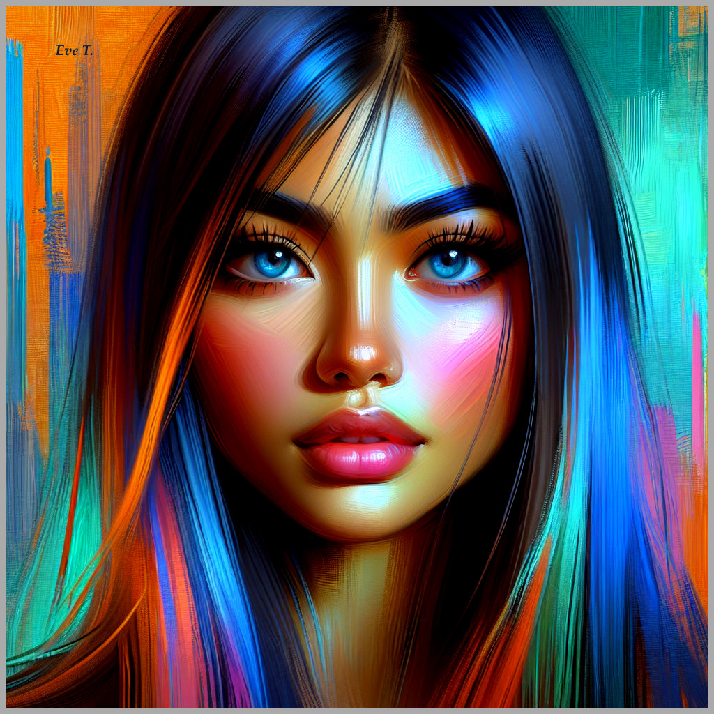 Portrait of a Young Woman with Colorful Hair and Eyes