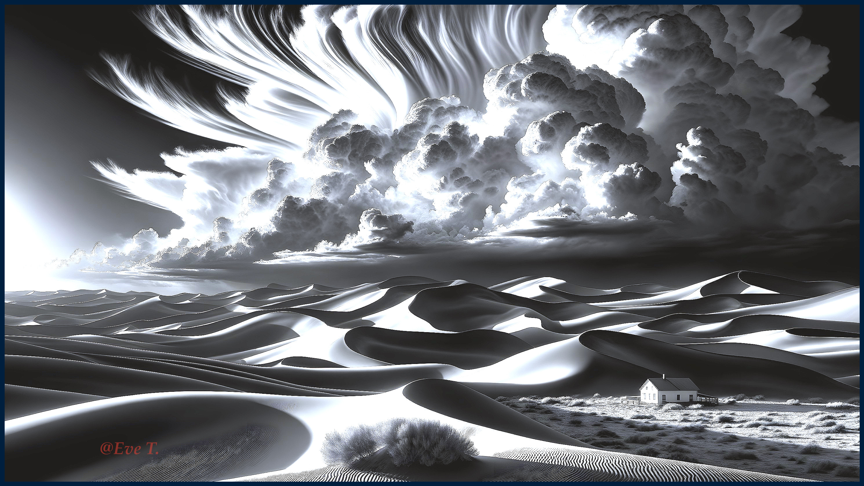 Dramatic Black-and-White Landscape with Sand Dunes