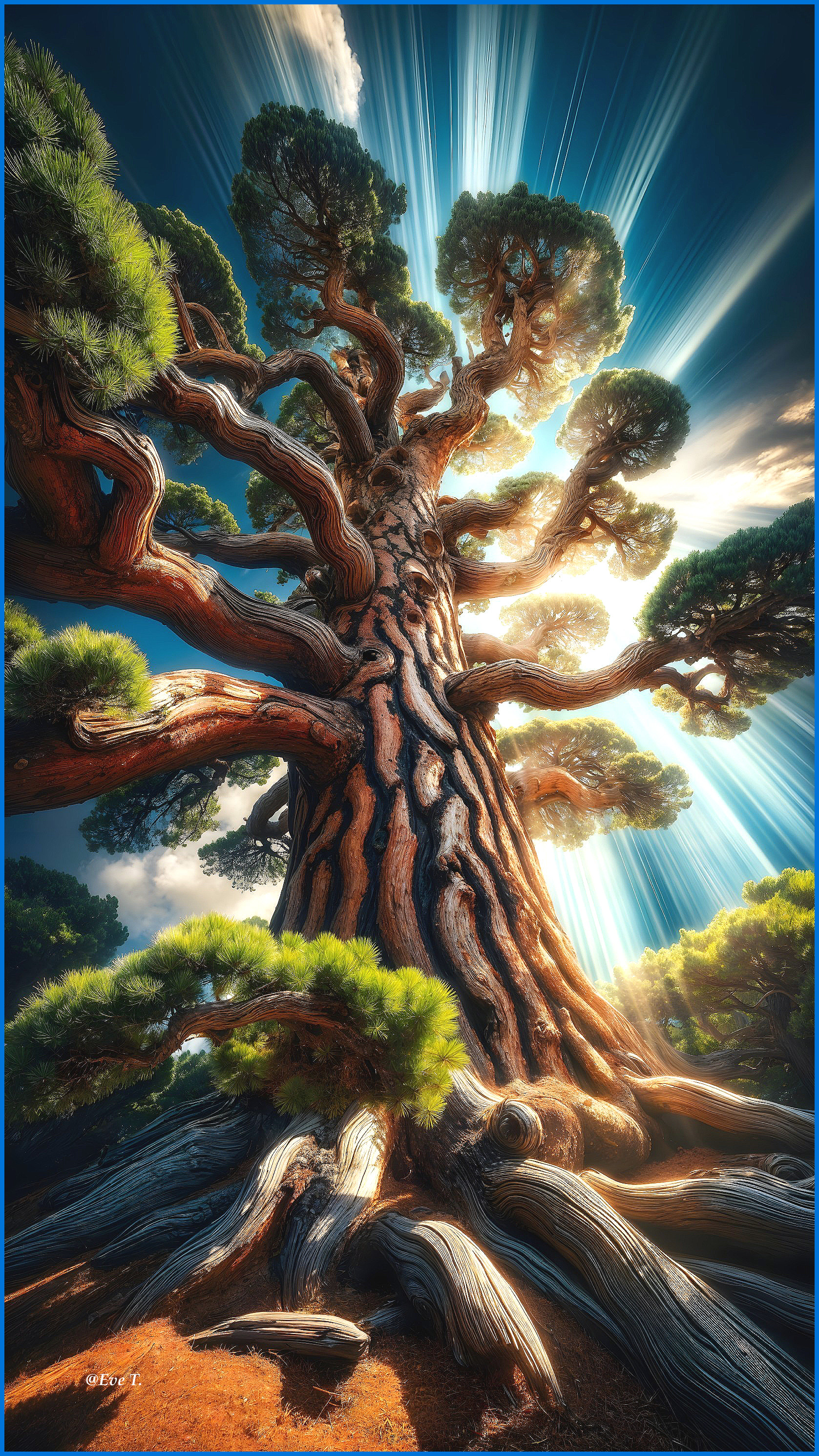 Majestic Tree with Gnarled Trunk and Golden Light