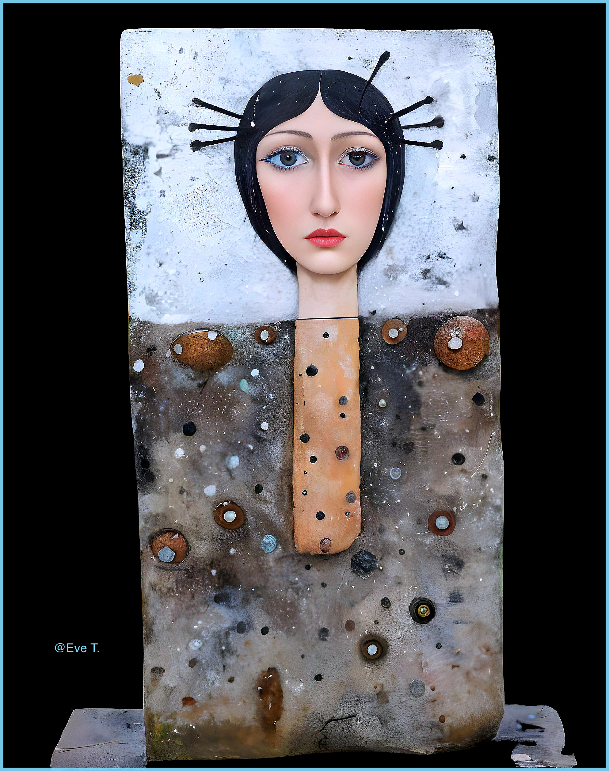 Stylized Female Face Sculpture with Abstract Background