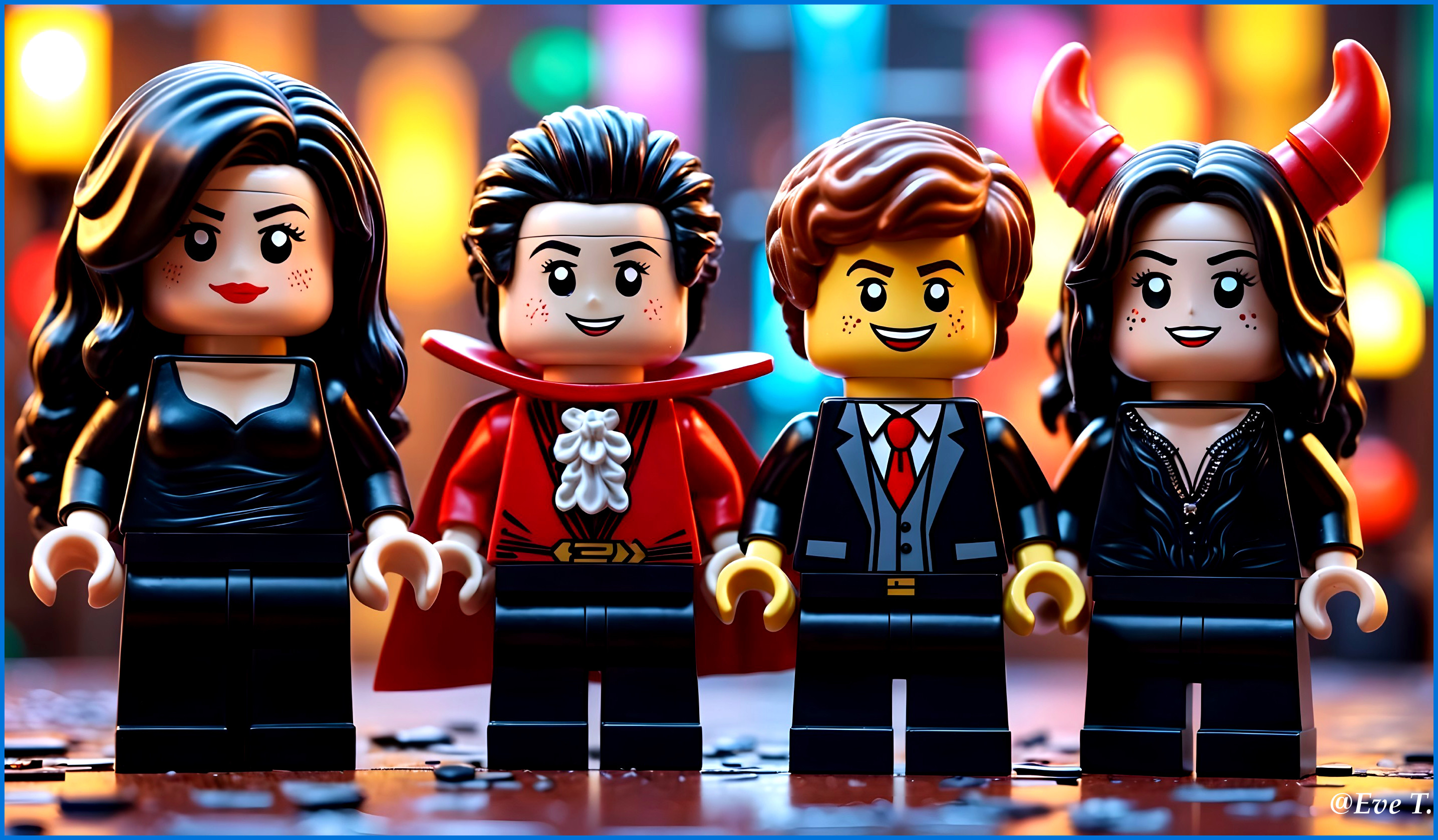 LEGO Figures in Halloween Costumes with Colorful Lights