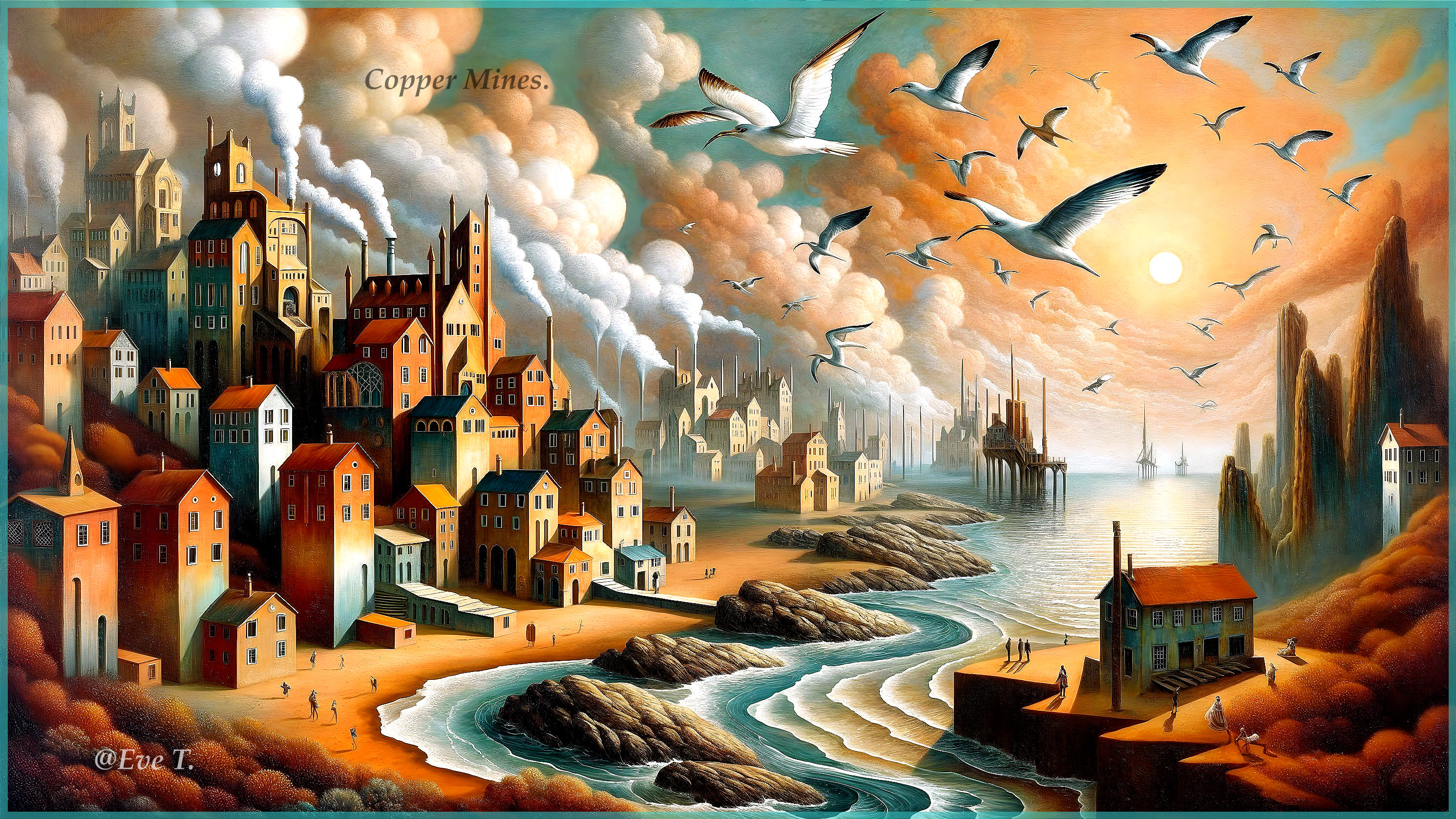 Vibrant Coastal Town Landscape with Whimsical Houses