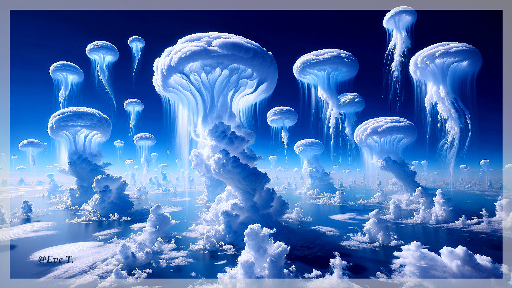 Surreal Jellyfish Clouds in a Bright Blue Sky