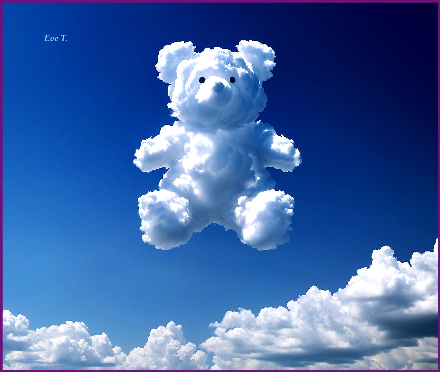 Fluffy Cloud Teddy Bear in a Blue Sky Scene