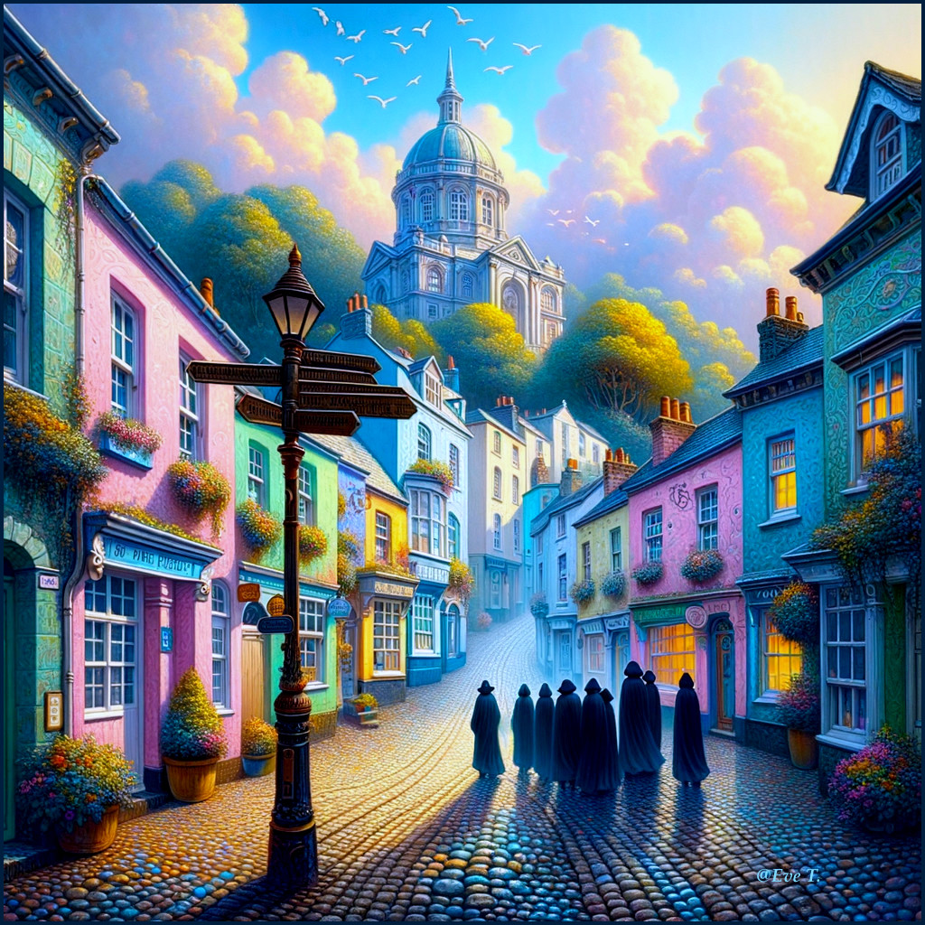 Charming Cobblestone Street with Colorful Houses