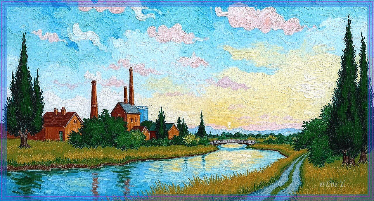 Vibrant Landscape with River and Charming Bridge