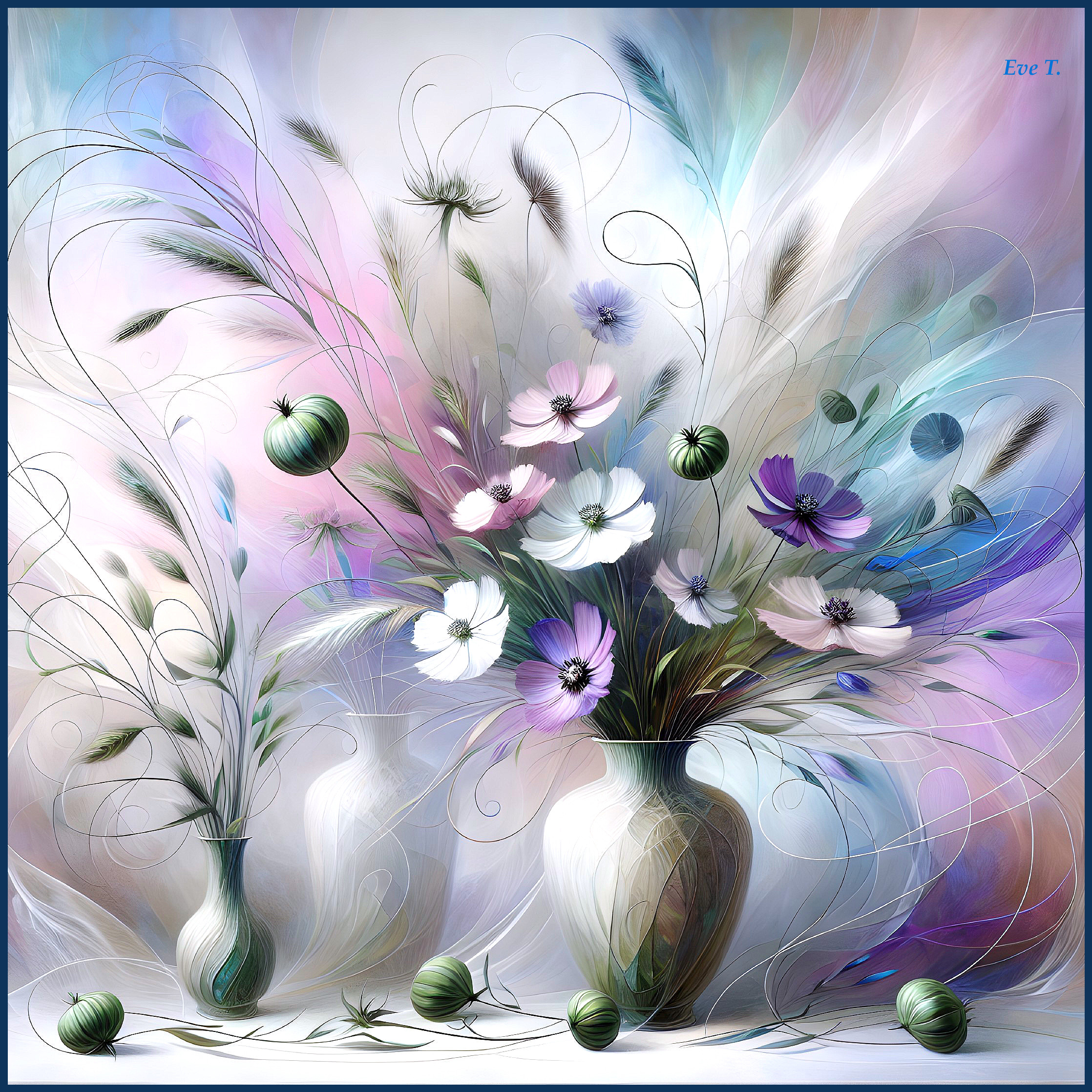 Digital Artwork of Ethereal Floral Arrangements