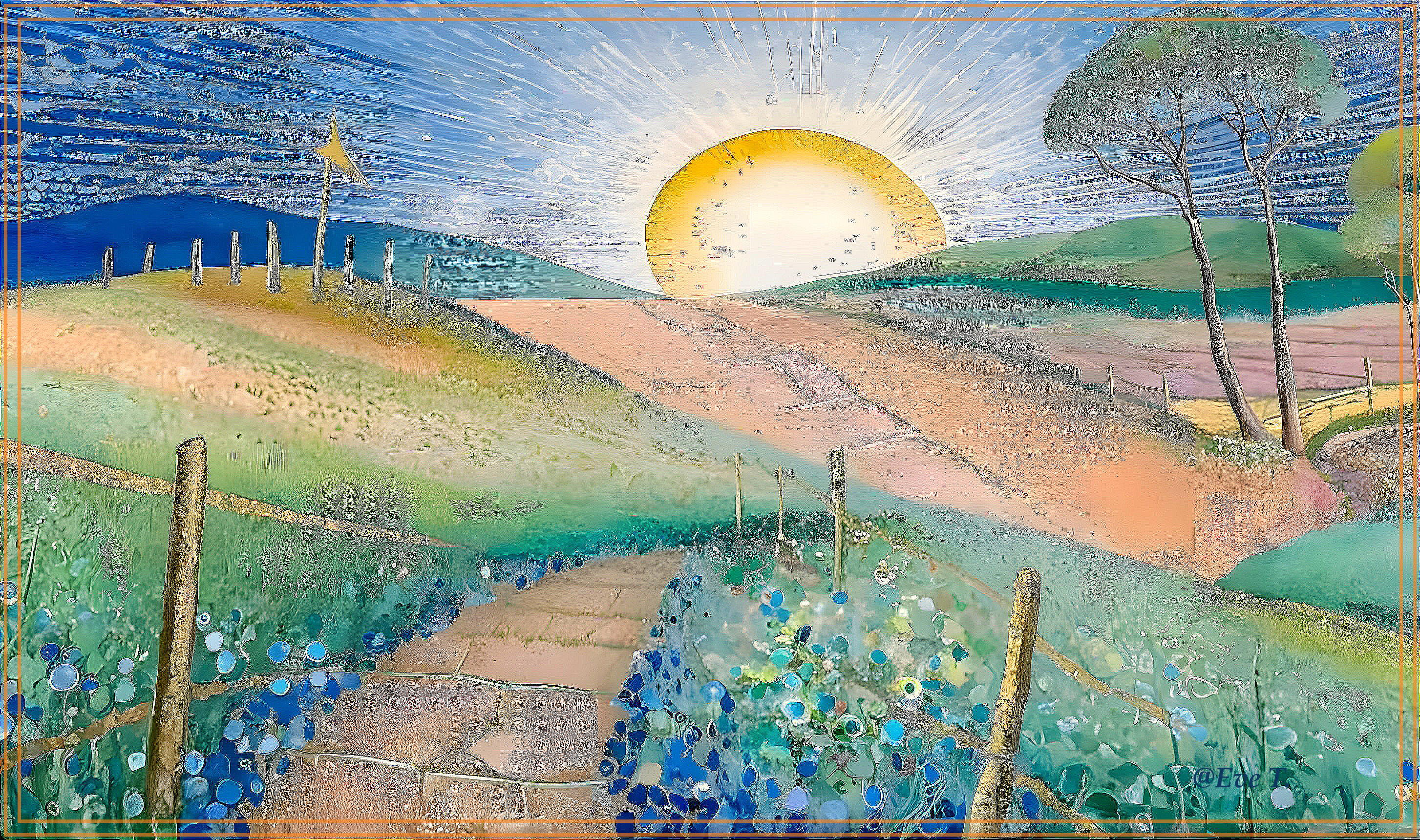 Vibrant Landscape with Rolling Hills and Colorful Flowers