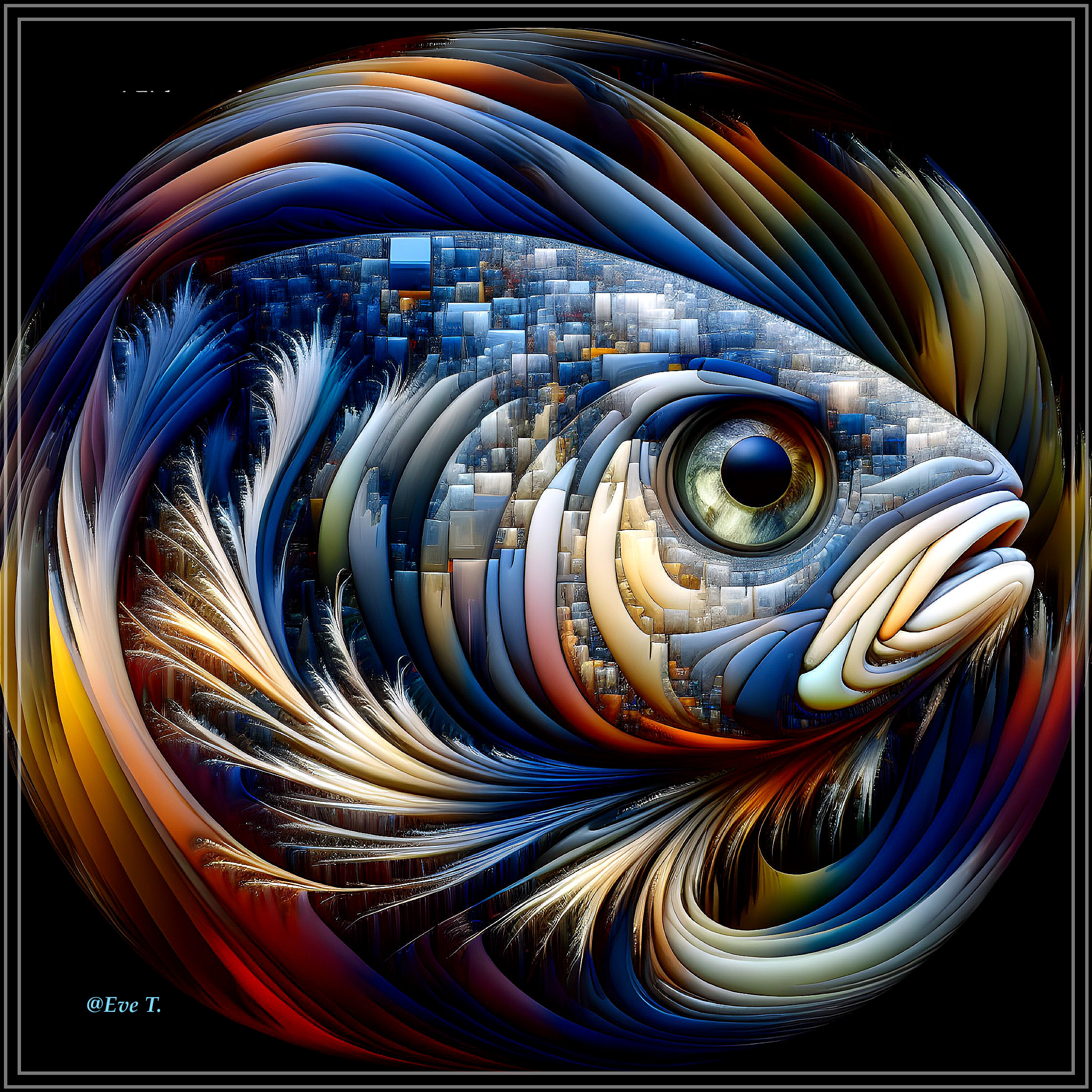 Abstract Fish Design with Vibrant Colors and Patterns