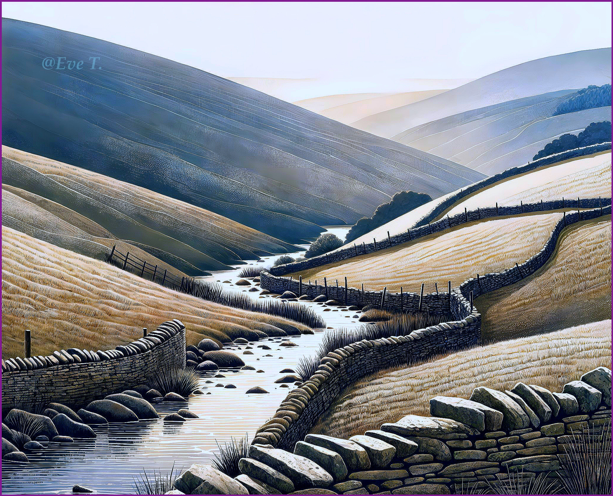 Serene Landscape of Rolling Hills and Gentle River