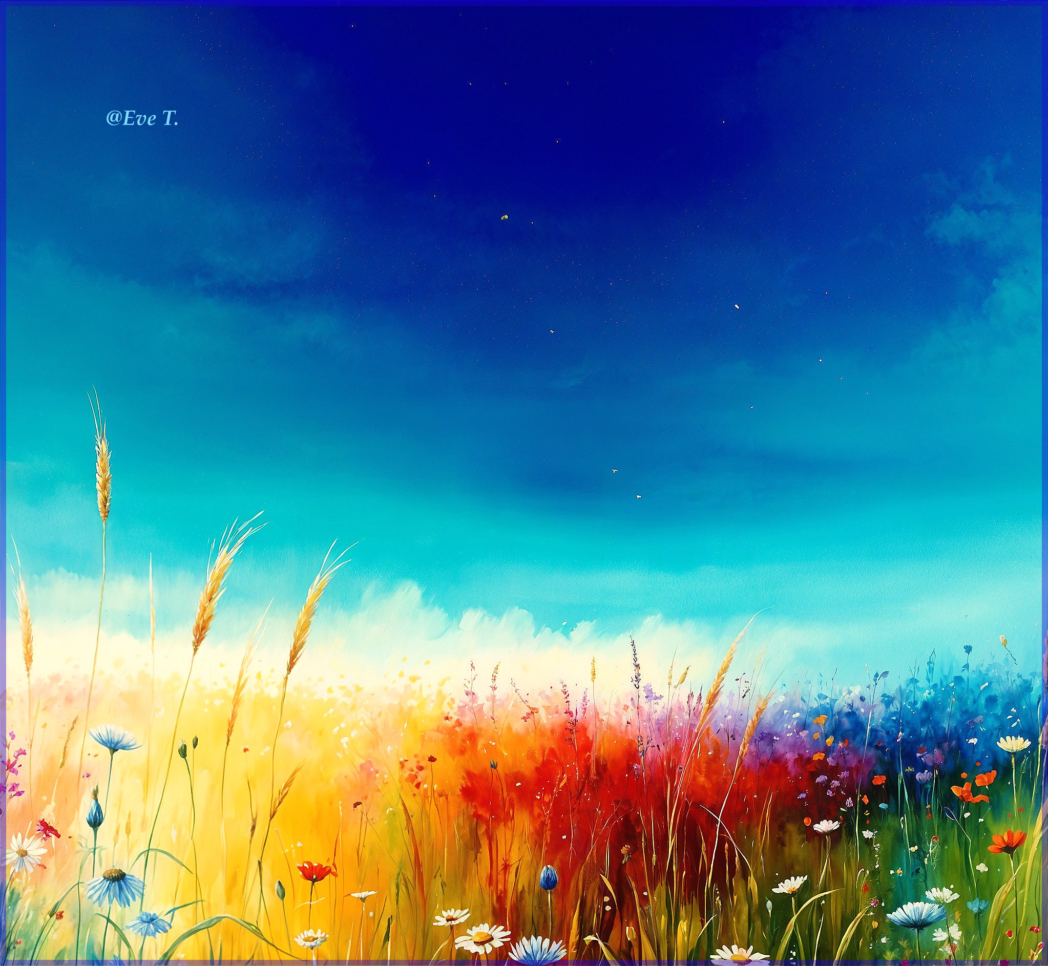 Vibrant Landscape with Wheat and Wildflowers