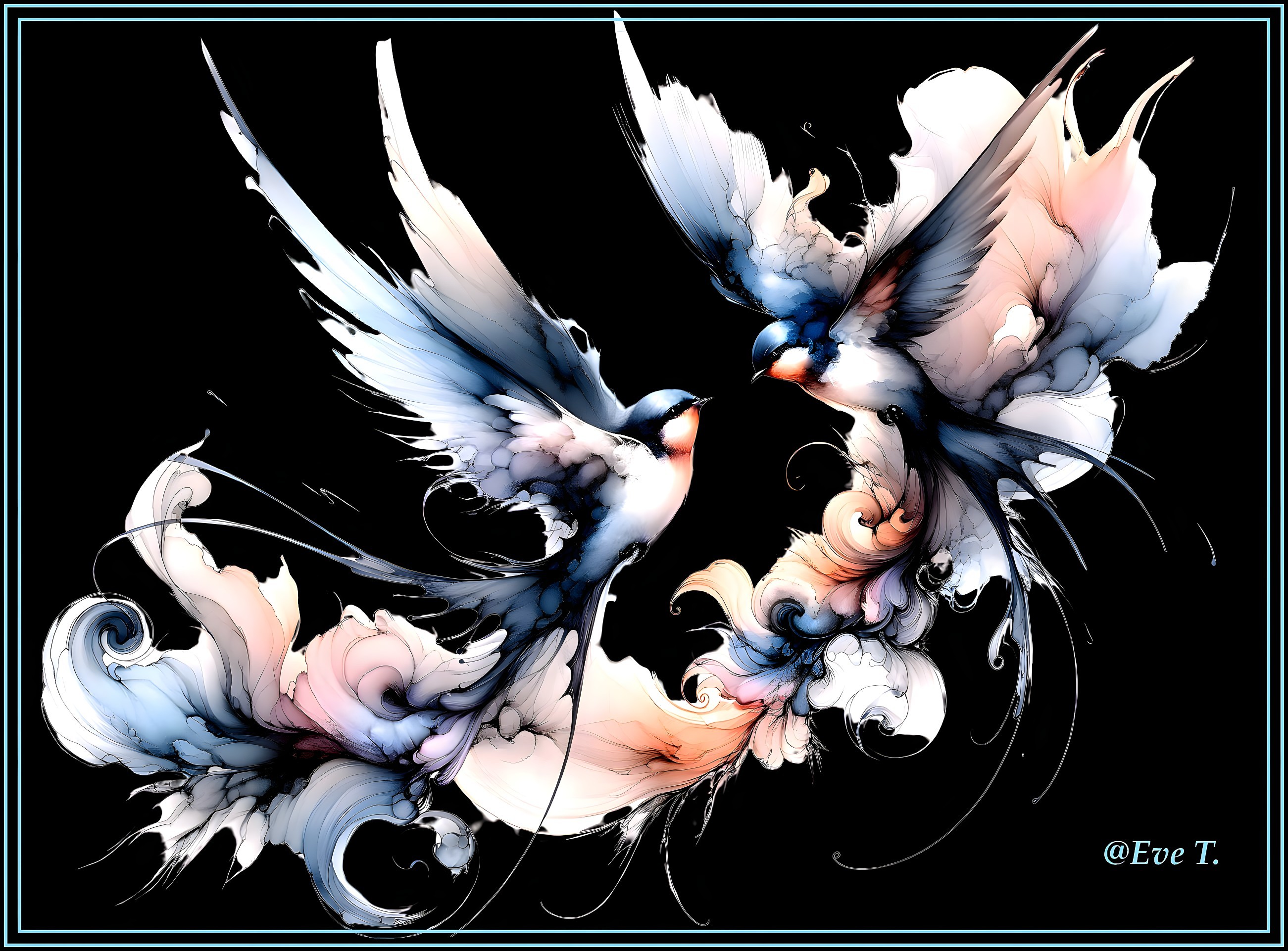 Stylized Birds in Flight with Vibrant Patterns