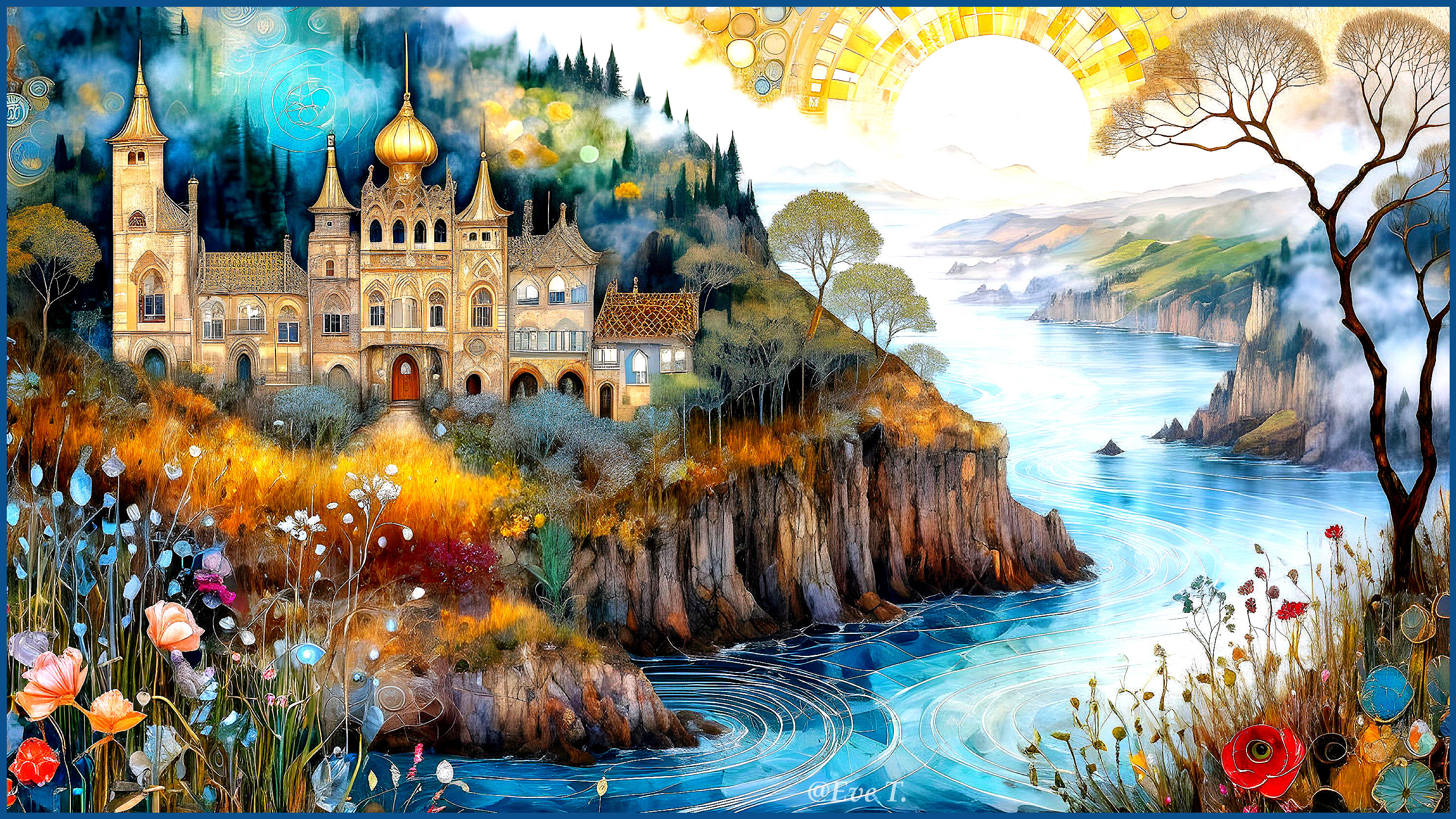 Majestic Castle Overlooking Vibrant Fantasy Landscape