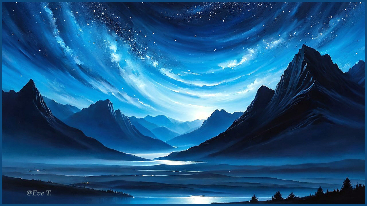 Serene Night Landscape with Mountains and Starry Sky