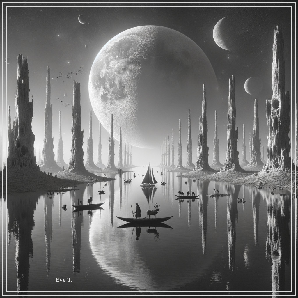 Surreal Monochromatic Landscape with Ethereal Structures