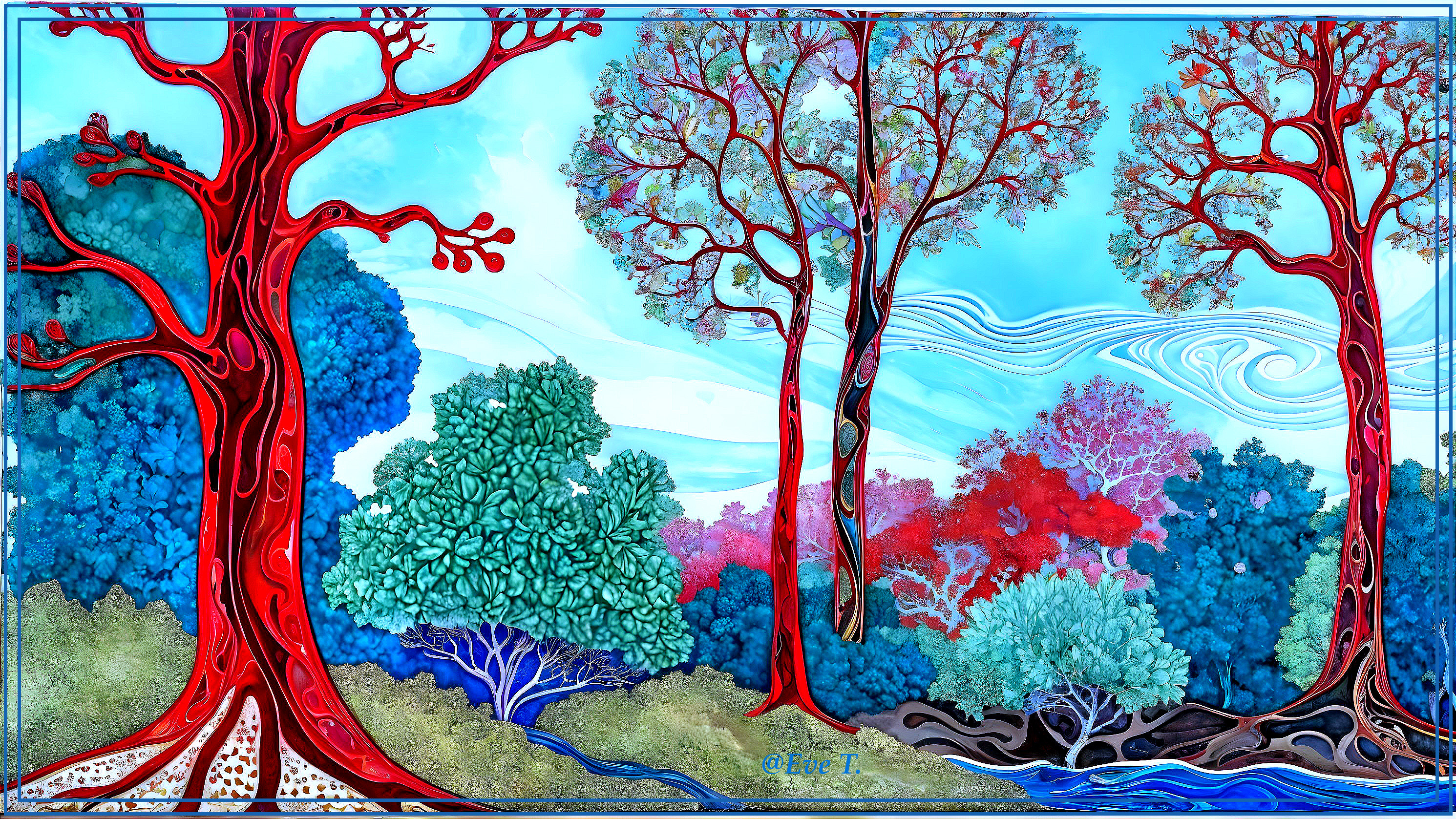 Vibrant Landscape with Colorful Trees and Water Reflection