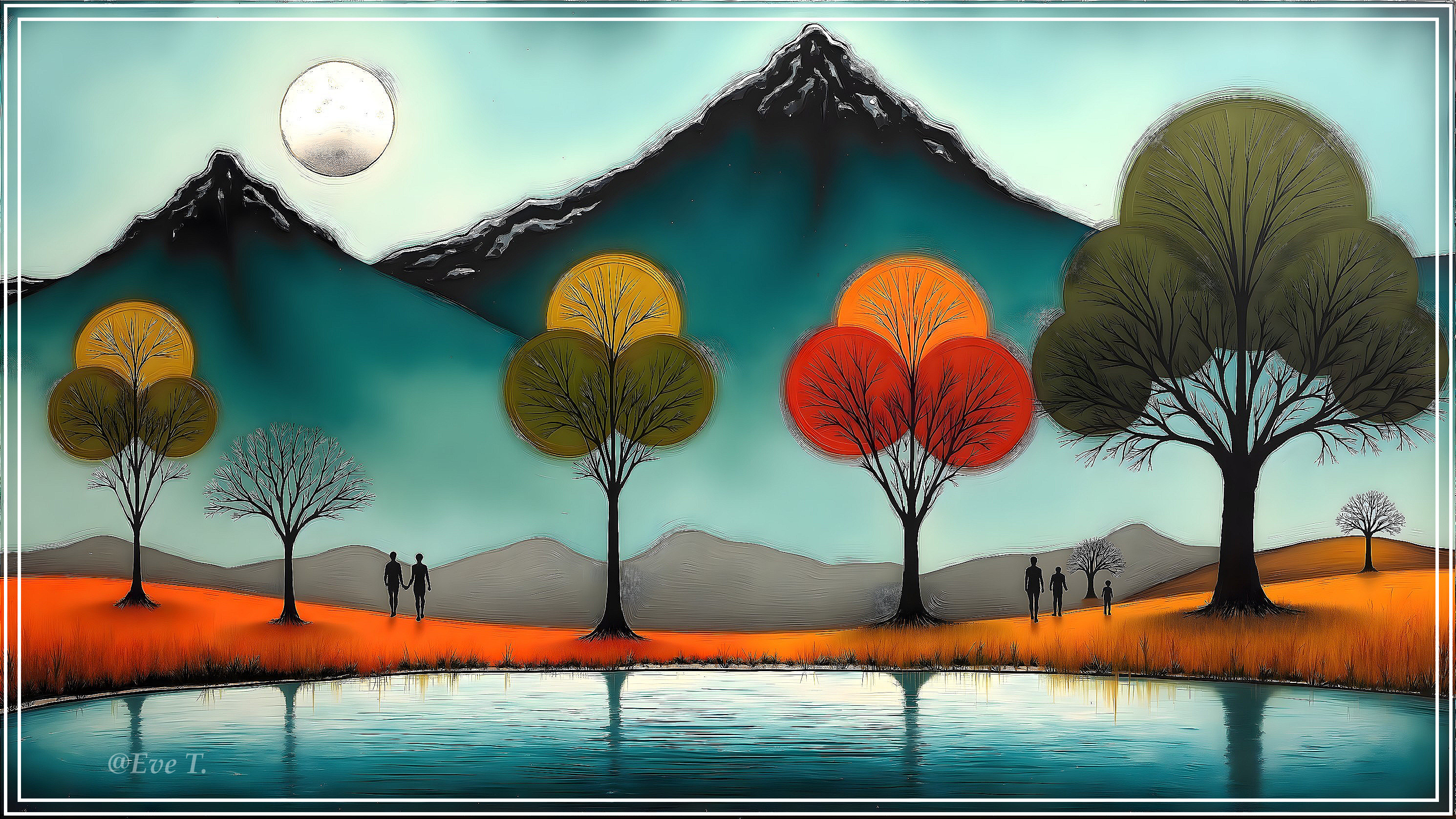 Serene Landscape with Colorful Foliage and Mountains