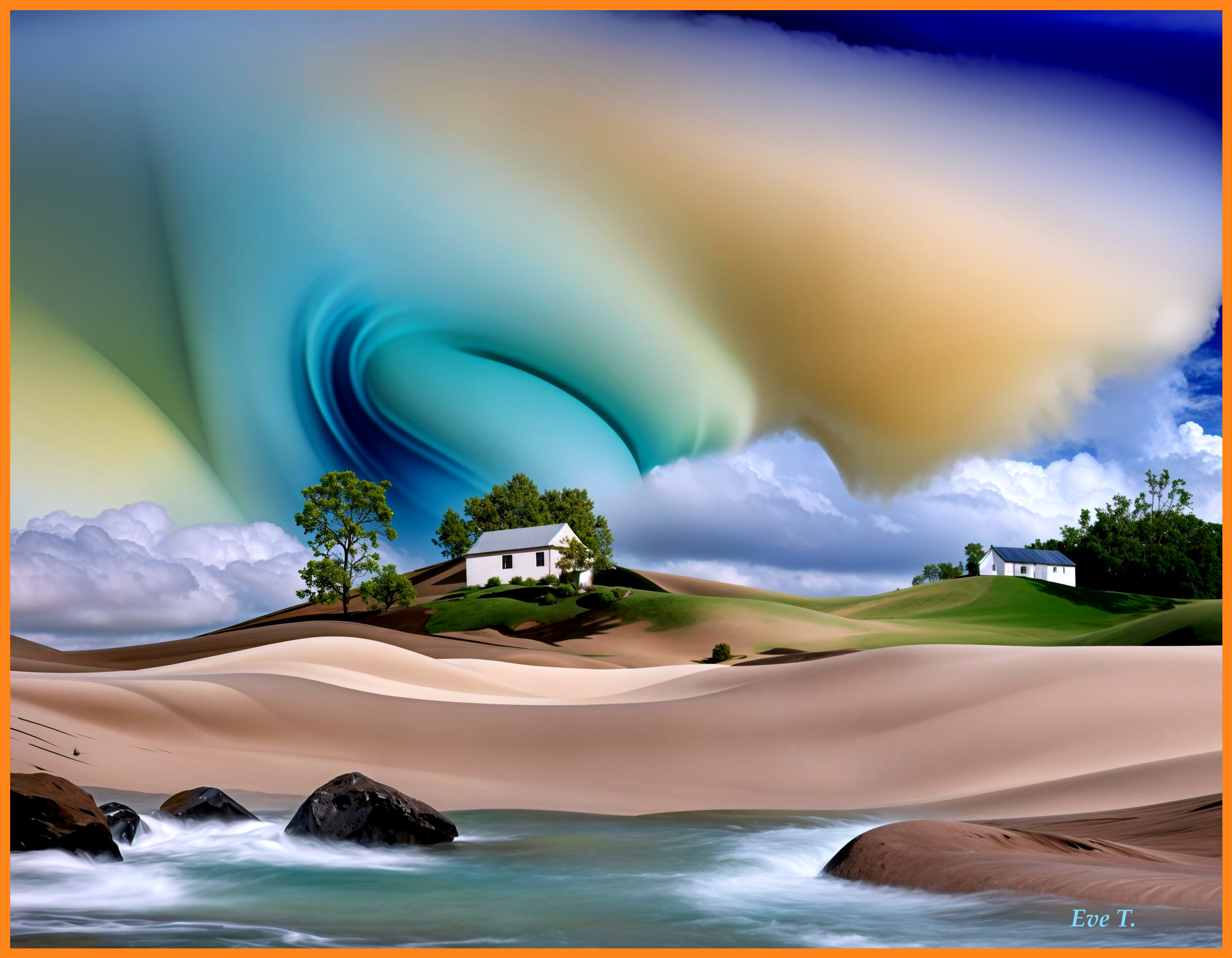 Surreal Landscape with Dunes and Ethereal Sky